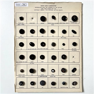 Card of 34 black glass classification buttons.
