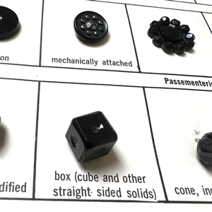 Card of 33 black glass classification buttons.