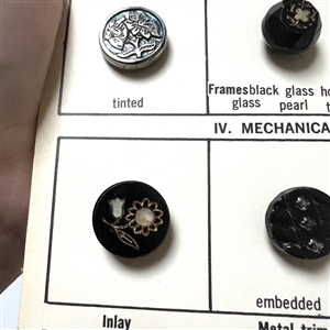 Card of 33 black glass classification buttons.