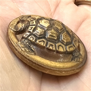 Sculptural carved wood turtle button.