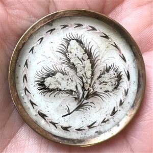 An 18th c. reverse painted under glass button of feathers.
