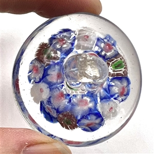 1939 Worlds Fair glass paperweight button of flowers.