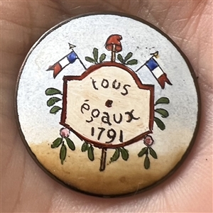 A 19th c. polychrome enamel button commemorating the French Revolution.