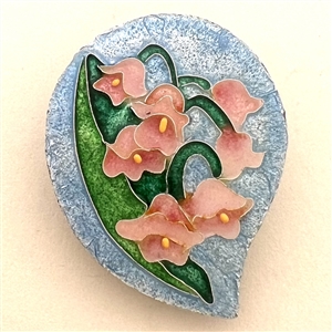 Diana Wieler enamel studio button of pink lily of the valley.