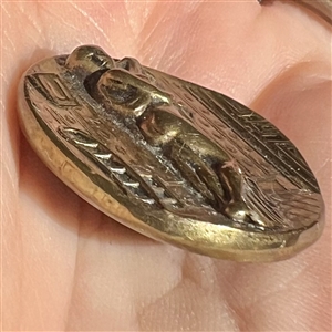 “After the bath” brass button of woman.