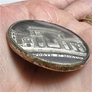 An 18th c. Paper under glass button of Porte St. Martin, Paris, France.