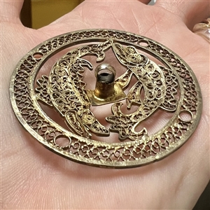 RARE gilded filigree wire Motiwala Pisces Zodiac button.