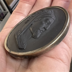 Extra large Jasperware button of a royal man wearing a crown. 