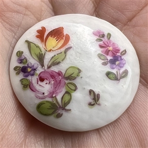 Transitional Mennecy (?) porcelain button of flowers.