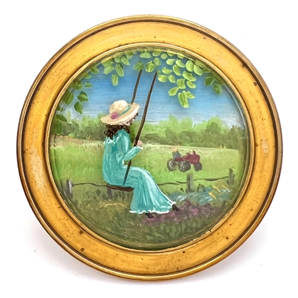 Extra large painted under glass studio button collaboration between Hope Boltz, Faith Strobel and Don Mason.