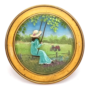 Extra large painted under glass studio button collaboration between Hope Boltz, Faith Strobel and Don Mason.