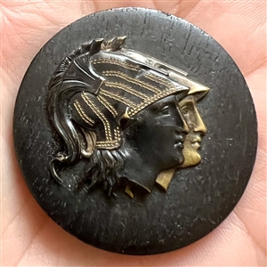 SCARCE Jupiter and Minerva escutcheon over wood button.