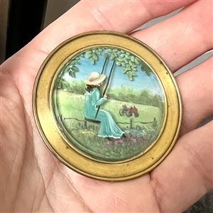Extra large painted under glass studio button collaboration between Hope Boltz, Faith Strobel and Don Mason.