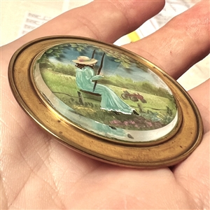 Extra large painted under glass studio button collaboration between Hope Boltz, Faith Strobel and Don Mason.