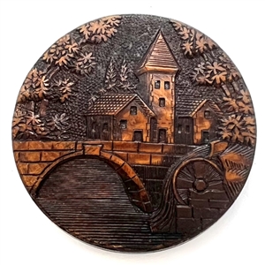 Bridge, water wheel, and mill scene button.
