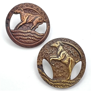 Two Vintage celluloid buttons of mountain goats.