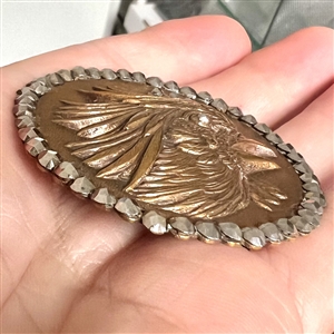 HUGE brass button of a  rooster with faceted cut-steels.