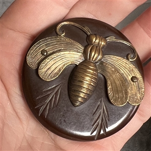 HUGE brass bee on Bakelite button.