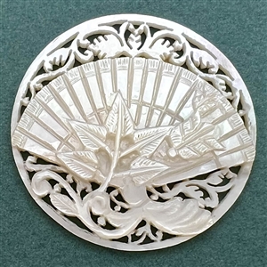 Bethlehem pearl button of a fan and flora elements.