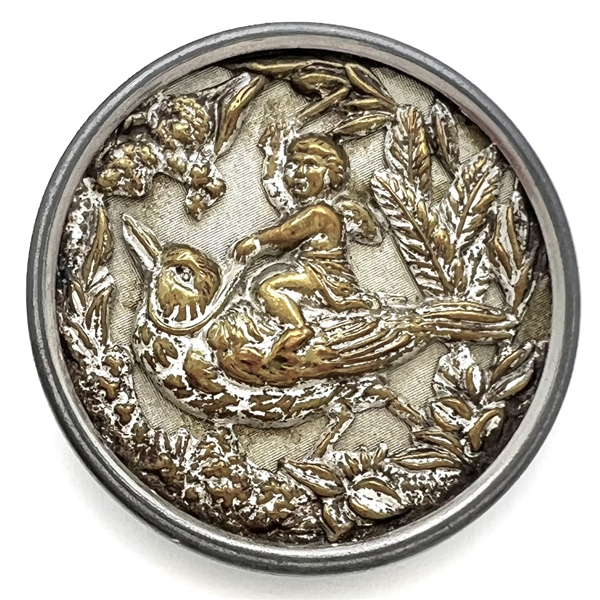 Brass transportation button of  “Riding the Robin."