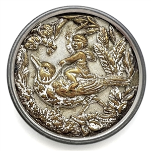 Brass transportation button of  “Riding the Robin."