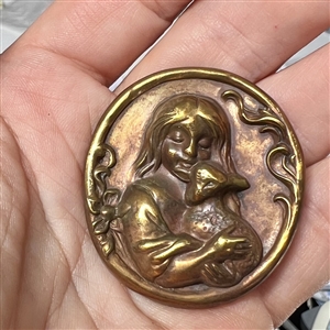 Brass “Mary and her Lamb nursery rhyme button. 