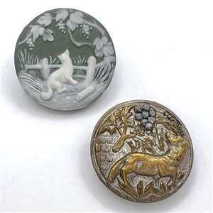 Two buttons of “the Fox and the Grapes" fable.