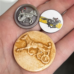 Three buttons of horse racing. 
