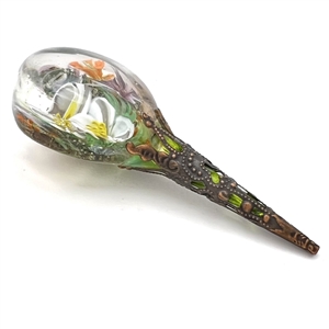 Huge glass studio button of Tussie Mussie - flower bouquet in a wire basket by Mary Gaumond.