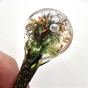 Huge glass studio button of Tussie Mussie - flower bouquet in a wire basket by Mary Gaumond.
