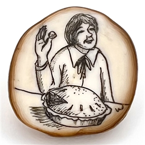 “Little Jack Horner" incised and inked antler studio button.