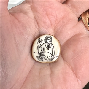 “Little Jack Horner incised and inked antler studio button.