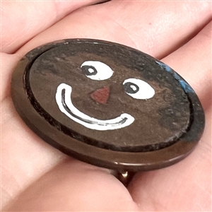 “Beloved Blindy painted studio button by Hope Boltz.