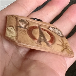 Ceramic studio button of a travel bag - favor button for FSBS 2011.