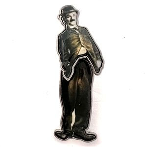 Movable cold enamel button of a Charlie Chaplin. 