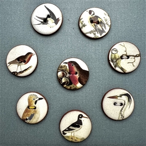 Card of eight ceramic bird buttons handmade by Stockwell Ceramics. 