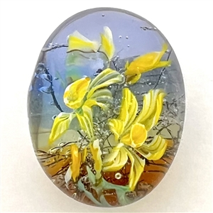 March daffodil glass studio button by Mary Gaumond.