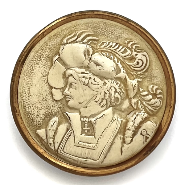 Ivoroid button of young man in 16th century costume.