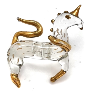 Fritz Lampl torch worked glass button of a unicorn.
