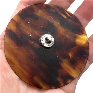 Huge tortoise shell (?) button with enamel turkey.