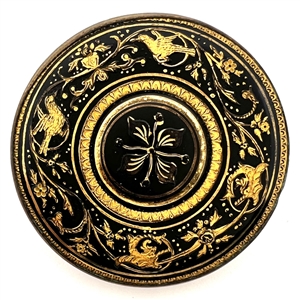 Large damascene button with great border of birds and flowers.