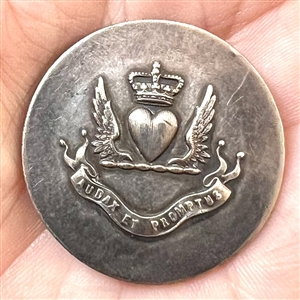 Livery crest button of Royal Coronet of Rank with heart, crown, wings, verbal.