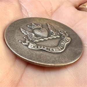 Livery crest button of Royal Coronet of Rank with heart, crown, wings, verbal.