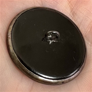 Dark lavender tinted metal button of five insects.