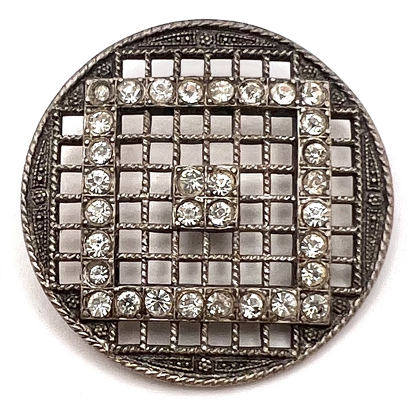 Metal button with pastes of “squares in square" design.