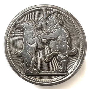 Unusual mythology button of a satyr and dancing goat.