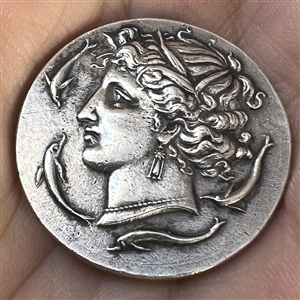 UNIQUE two sided white metal button.