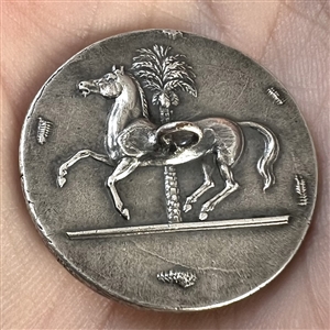UNIQUE two sided white metal button.