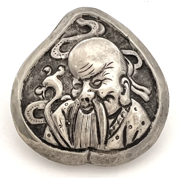 Chinese silver button of a God or old man.