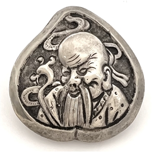 Chinese silver button of a God or old man.